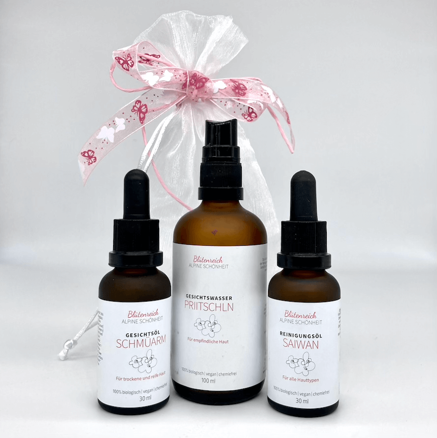 Produktbild mit den 3 Einzelgeschenken in brauner Lichtschutzflasche